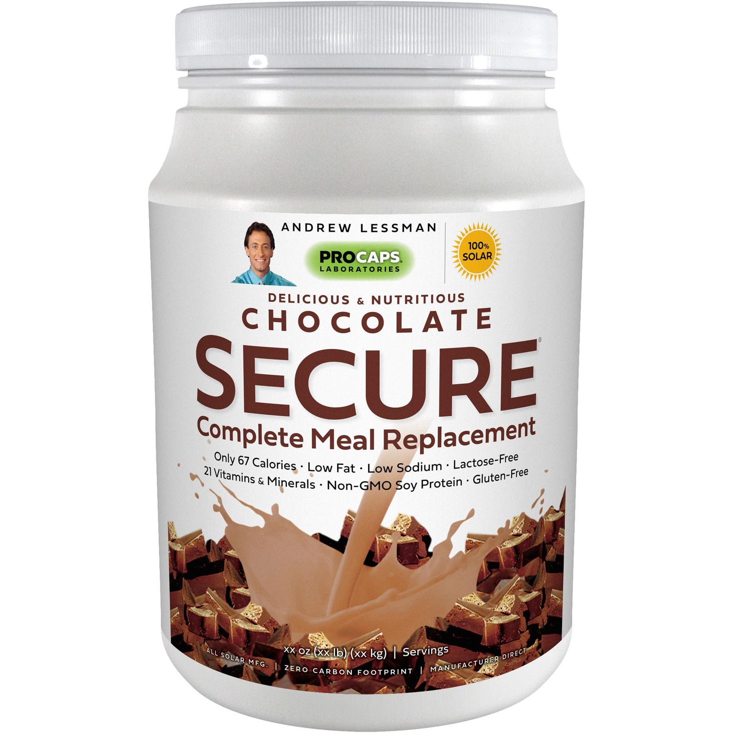 Andrew Lessman Secure Soy Complete Meal Replacement - Chocolate 30 Servings - Only 67 Calories, 7 Grams Non-GMO Soy Protein, Vitamins &amp; Minerals, Low-Fat, Nutritious &amp; Delicious, Mixes Instantly