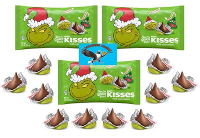 Hershey Kisses Grinch Milk Chocolate Christmas Candy 28.5oz Total - Holiday Stocking Stuffer Gifts - Includes PITCHING PIGEON Brand Magnet