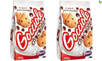 Pavesi: Gocciole Chocolate Biscuits with Chocolate drops , no palm oil - 17,6 Oz /500g , (Pack of 2)