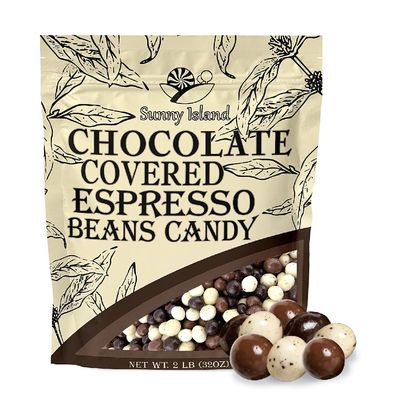 Chocolate Covered Espresso Coffee Beans | 2-Pound Bag | Tri-Colored Blend Candy | Dark, Milk, White