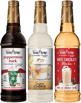 Jordan&#39;s Skinny Syrups Holiday Coffee Sugar Free Syrup : Peppermint Bark, Sugar Cookie, and White Chocolate Mocha. One 25.4 fl oz Bottle of Each Flavor