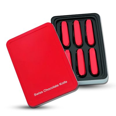 For Victorinox Swiss Chocolate Knife 6-Piece Tin Pack - Chocolate Bars Made in Switzerland - Stocking Stuffers Knife Chocolates for Special Event - Tin Gift Pack Chocolates Individually Wrapped (6 oz)