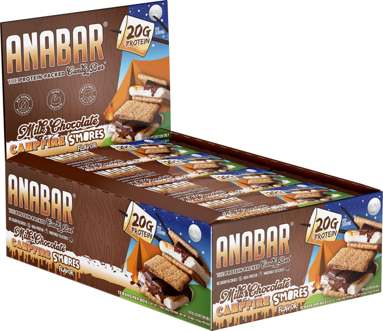 Anabar Protein Bar, The Protein-Packed Candy Bar, Amazing Tasting Protein Bar, No Sugar Alcohols, Real Food, Amazingly Delicious, 20 Grams of Protein (12 Bars, Milk Chocolate Campfire S&#39;mores)