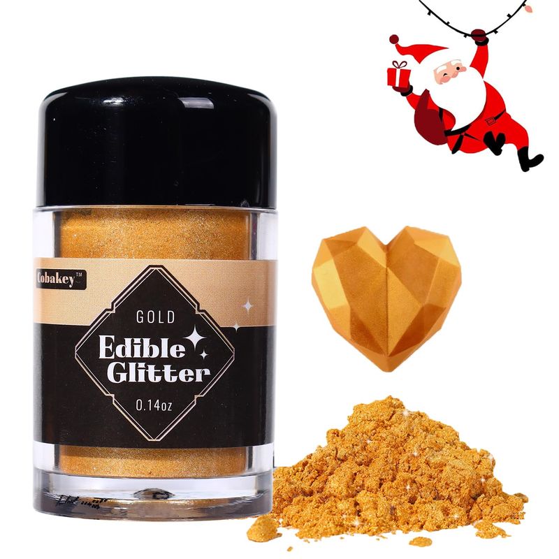 Gold Edible Glitter for Cocktails Drinks 4g Food Grade Glimmer Powder Luster Dust for Food Metallic Coloring Fondant Cake Decorating Baking Chocolate Cookies