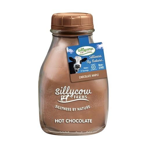 Silly Cow Farms Maple Hot Chocolate Mix Rich Chocolate Delight Gluten Free, Non GMO Dairy Free Indulgence with Pure Cocoa &amp; Maple Flavor - Reusable Packaging - 16.9 oz Glass Bottle - Pack of 1