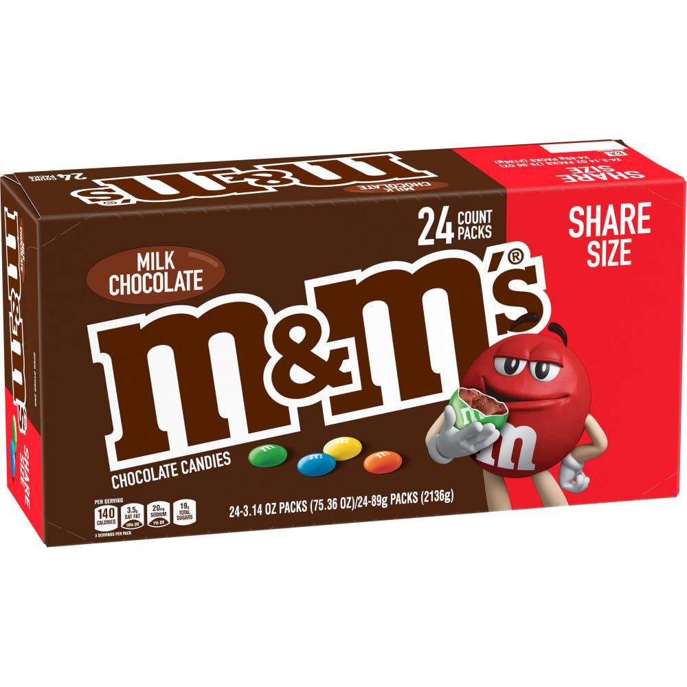 M&amp;M&#39;S Milk Chocolate Candy Sharing Size 3.14 Ounce (Pack of 24) Box