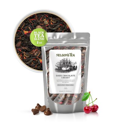 Nelson&#39;s Tea Dark Chocolate Cherry - Rich blend of Pu-erh Black Tea, Chocolate Chips, Wild Cherry Bark, Dried Cherries Herbal Loose Leaf Tea- 2oz