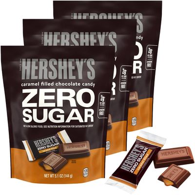 Zero Sugar Caramel Filled Chocolate Candy, 3 Bags of Sugar Free Chocolate Candy 5.1 Oz Each, Zero Sugar Chocolate Delight, Zero Sugar Chocolate for Low Carb Diets