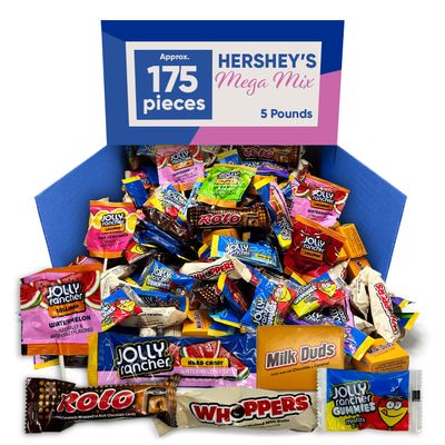 Hershys Mix 5LB of approx 175 pieces Snack Size - Jolly Ranchrs Misfits - Lollipops - Jolly Ranchrs Hard Candy - Creamy Caramels Wrapped in Rich Chocolate, Mlkduds &amp; Whppers