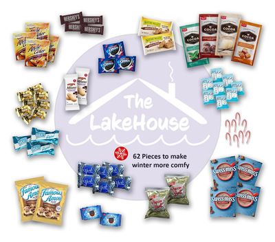 Gourmet Hot Chocolate Gift Sets - 62 Piece Care Package of Hot Cocoa, Apple Cider, Candy Canes, Mini Marshmallows, Popcorn Balls, Cookies, Candy, and Snacks. - Christmas Gift Set from The LakeHouse