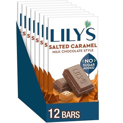 LILY&#39;S Salted Caramel Milk Chocolate Style No Sugar Added, Sweets Bars, 2.8 oz (12 Count)