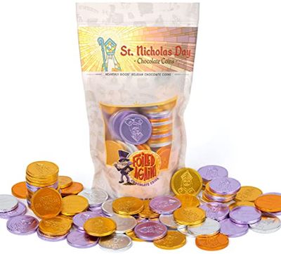 Foiled Again! Chocolate St. Nicholas Day Coins - Belgian Milk Chocolate Coins - Bright Colorful Foils - Beautiful Feast of St. Nicholas Designs - Sealed, Resealable Bag - 1 pound