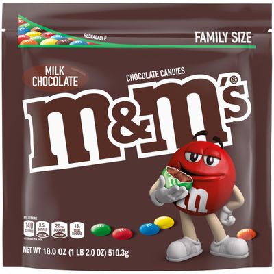 M&amp;M&#39;S Milk Chocolate Candy, Family Size, 18 oz Resealable Bulk Candy Bag