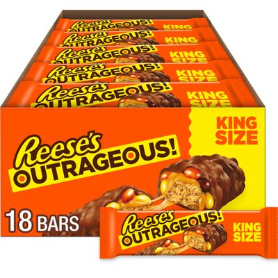 REESE&#39;S OUTRAGEOUS! Peanut Butter, Caramel and PIECES King Size, Candy Bars, 2.95 oz (18 Count)