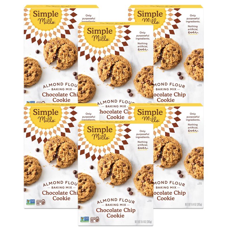 Simple Mills Almond Flour Baking Mix, Chocolate Chip Cookie Dough Mix - Gluten Free, Plant Based, 9.4 Ounce (Pack of 6)