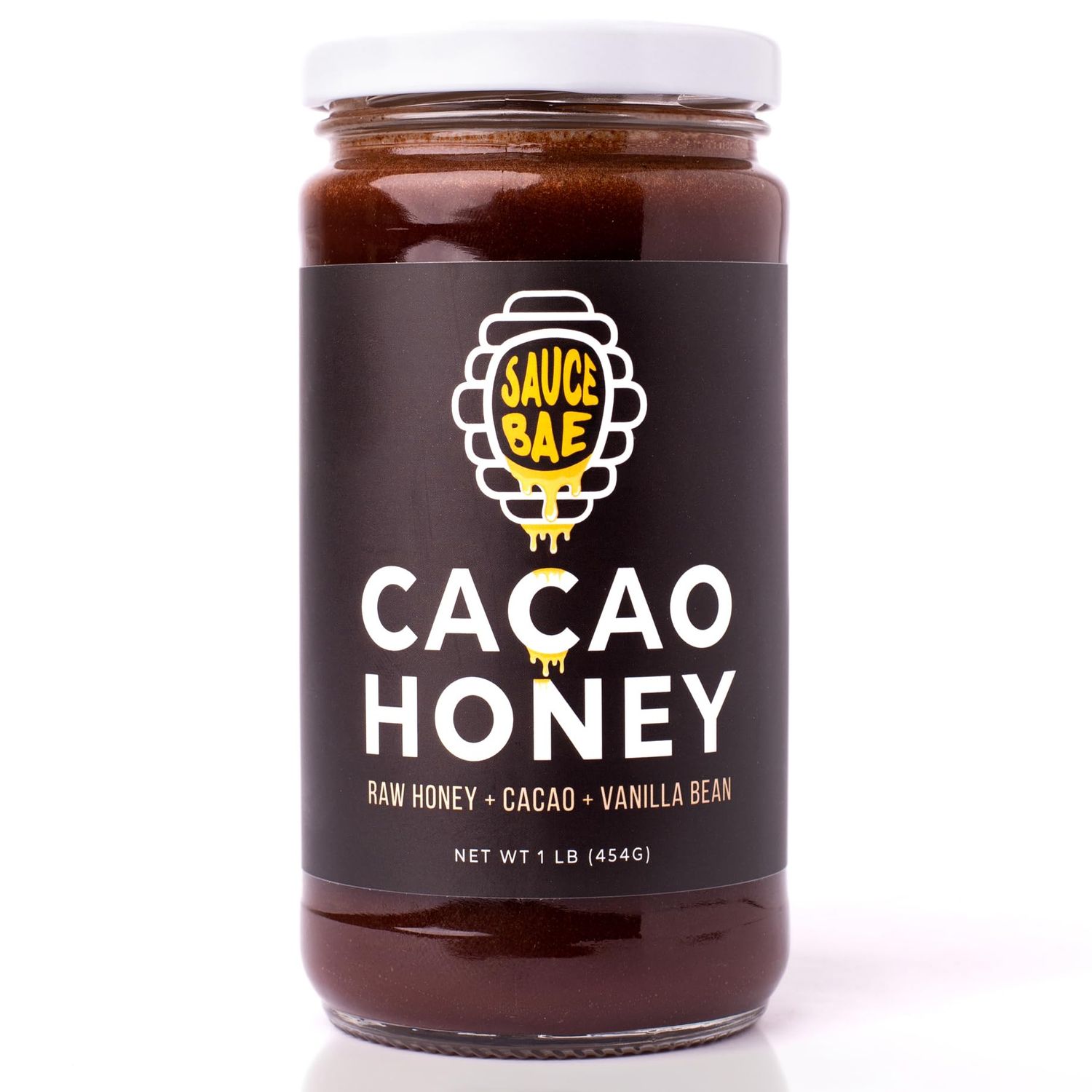 Sauce Bae Cacao Raw Honey with Vanilla Bean - Organic, Unpasteurized, Unfiltered, Superfood, Chocolate - 1 lb (1 lb, Organic Cacao)