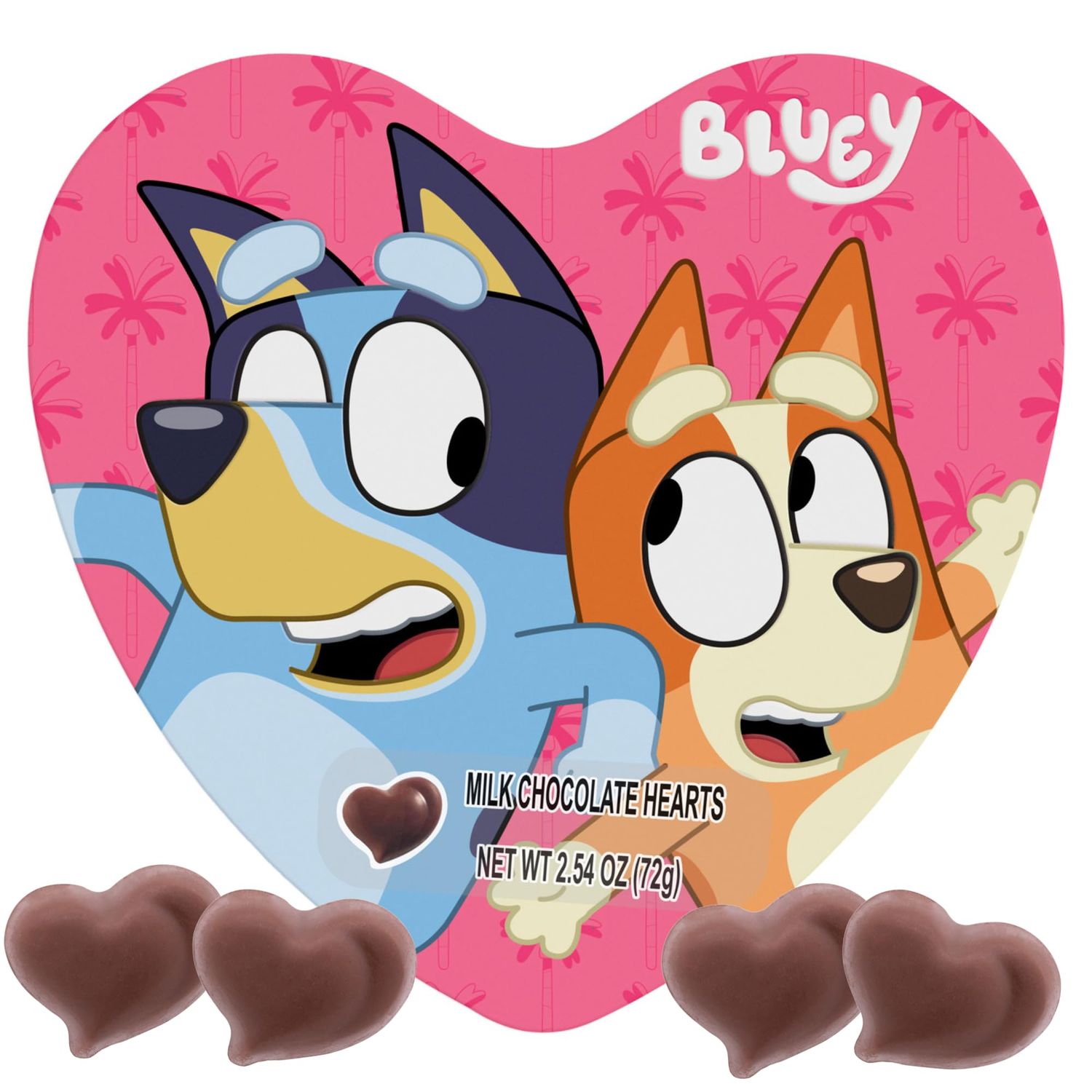 Bluey Valentines Heart Tin, Individually Wrapped Milk Chocolate Hearts with Reusable Container, 2.54 Ounces