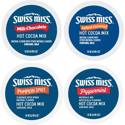 Swiss Miss Hot Chocolate K-Cups Variety Pack Sampler. All the Top Cocoa Flavors in One Box. Includes Milk Chocolate, Peppermint, Salted Caramel, and Pumpkin Spice. 24 Count