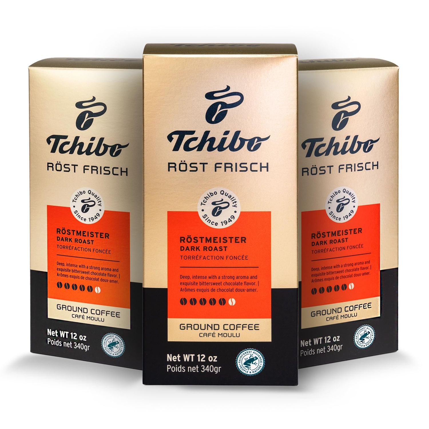 Tchibo Ground Coffee - Rst Frisch Rstmeister - Dark-roasted Arabica Beans with Exquisite Aromas of Bittersweet Chocolate - Intensity 5/6, Acidity 1/6, Roast Level 6/6-12 oz - Pack of 3