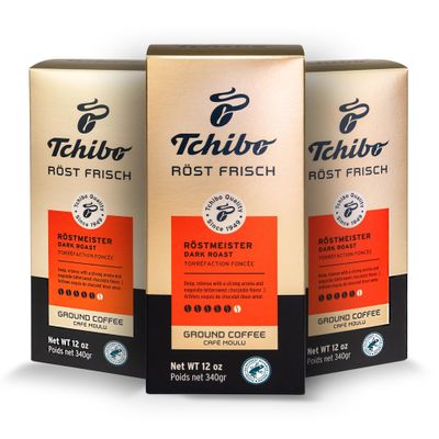 Tchibo Ground Coffee - Rst Frisch Rstmeister - Dark-roasted Arabica Beans with Exquisite Aromas of Bittersweet Chocolate - Intensity 5/6, Acidity 1/6, Roast Level 6/6-12 oz - Pack of 3