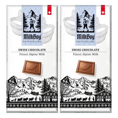 Milkboy Swiss Chocolate Bars - Premium Swiss Alpine Milk Chocolate - Smooth European Milk Chocolates Gift - Sustainably Farmed Cocoa - Gluten Free - 3.5 oz - 2 Pack