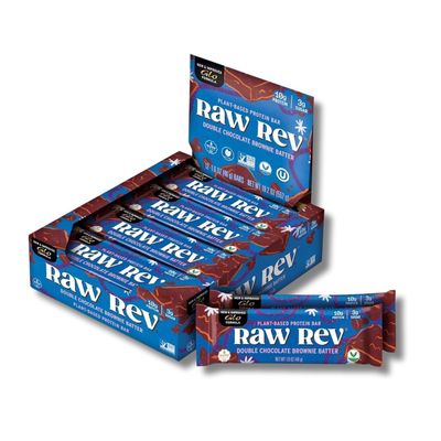 Vegan Protein Bars Double Chocolate Brownie Batter Low Sugar High Protein, 10g Protein, 3g Sugar, New &amp; Improved Glo Raw Rev Protein Bars High Protein Snacks for Adults, Pack of 12