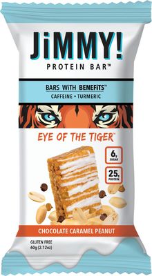 JiMMY&#39;S! Functional Protein Bar - Caramel Chocolate Nut - Eye of the Tiger - 12 Count - High Performance Protein Bar with Caffeine and Turmeric - Low Sugar, 25g of Protein