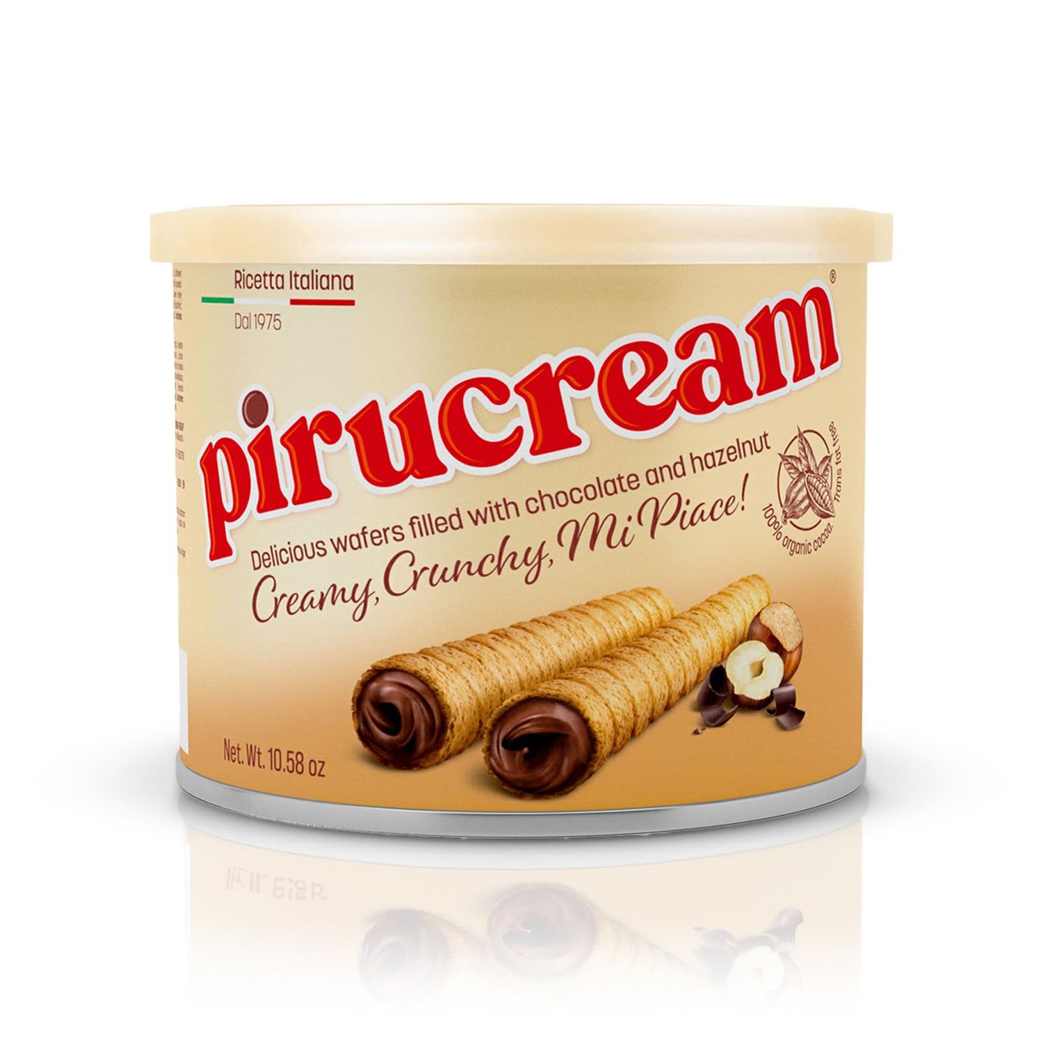 Pirucream Rolled Wafers with Chocolate Hazelnut, Organic Alkaline 100% Cocoa - No Trans-Fat, Preservatives, Colorants or Additives and without Palm Oil (300Gr/ 10.58Oz each one - 1 Pack Tin)