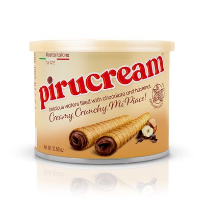 Pirucream Rolled Wafers with Chocolate Hazelnut, Organic Alkaline 100% Cocoa - No Trans-Fat, Preservatives, Colorants or Additives and without Palm Oil (300Gr/ 10.58Oz each one - 1 Pack Tin)