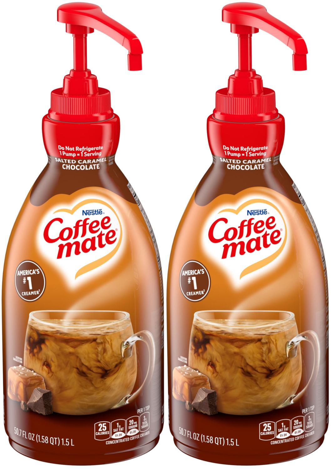 Nestle Coffee mate Coffee Creamer, Salted Caramel Chocolate, Concentrated Liquid Pump Bottle, Non Dairy, No Refrigeration, 50.7 oz (Pack of 2)
