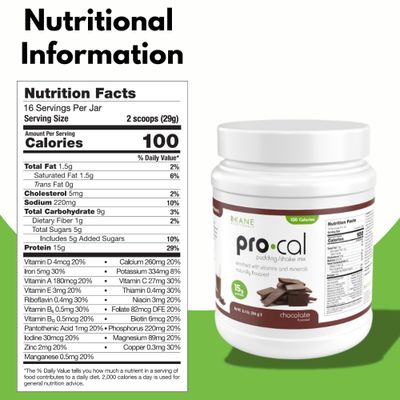 Pro-Cal Chocolate Meal Replacement Powder- High Protein, Low Calorie Shake & Pudding Mix- Low-Carb, Gluten Free, Kosher- Breakfast Boost- Delicious & Easy to Prepare- 16 Servings, 16.4oz