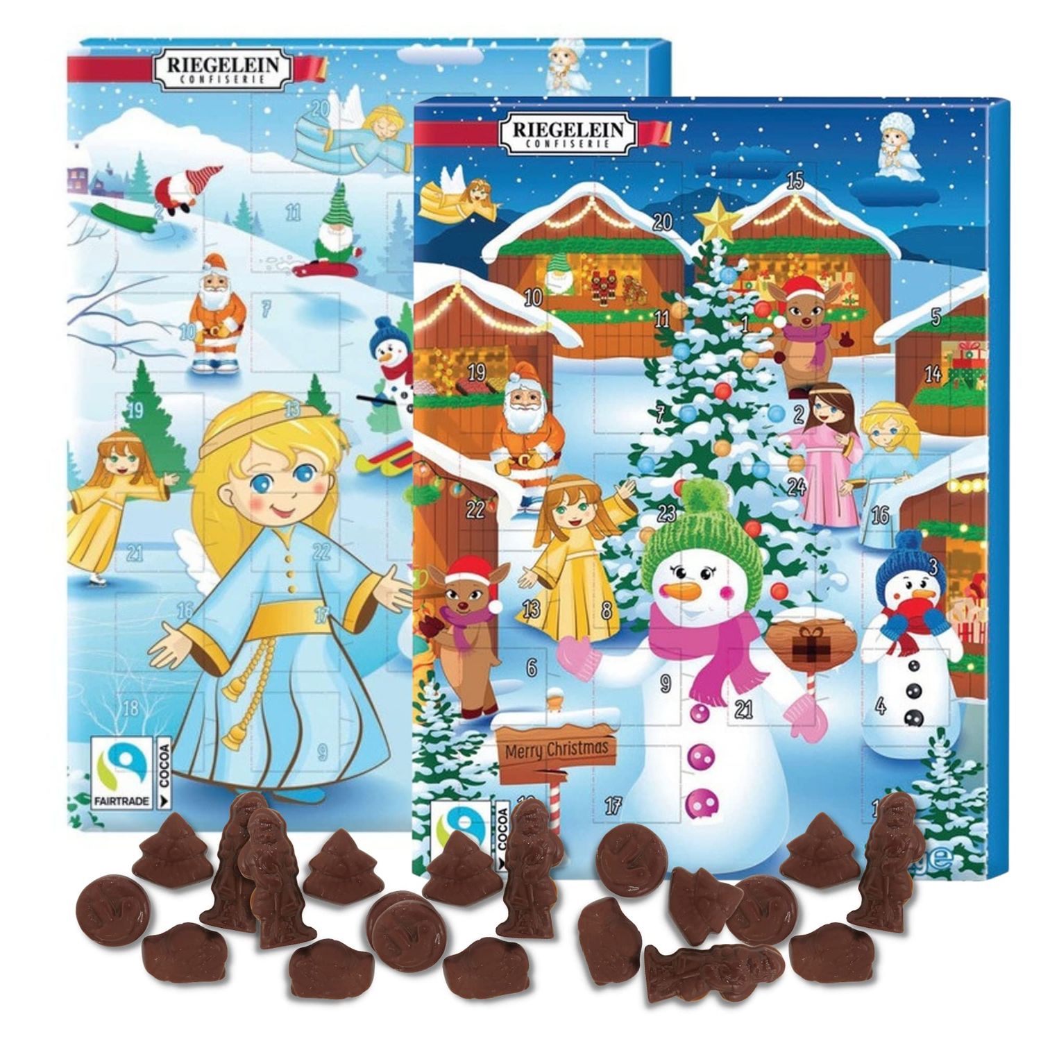 Riegelein Chocolate Advent Calendars Countdown to Christmas 2024 Calendar Tracker for Boys or Girls, Fun Holiday Activity, Pack of 2