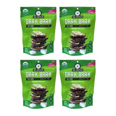 Taza Chocolate Organic Stone Ground 80% Dark Bark Snacking Thins, Toasted Coconut, 4.2 Ounce (Pack of 4)