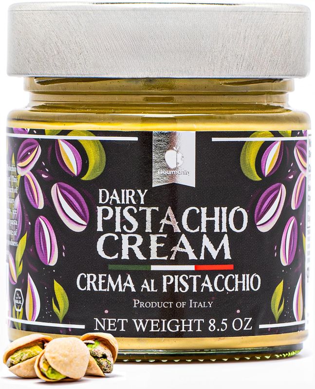 Gourmanity Dairy Pistachio Cream Spread, Perfect for Dubai Pistachio Chocolate Bar, Luxury Pistachio Butter Cream For Sweet And Savory Dishes, Ideal for Italian Recipes, 8.5 oz Jar