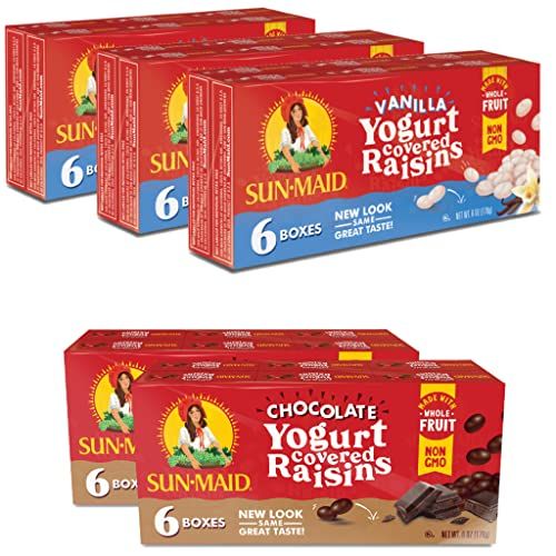 Sun-Maid  Yogurt Raisins Variety Pack (Pack Of 30), Vanilla (Pack Of 18), Chocolate (Pack Of 12), Dried Fruit, Non-GMO, Healthy Lunch Box Snack