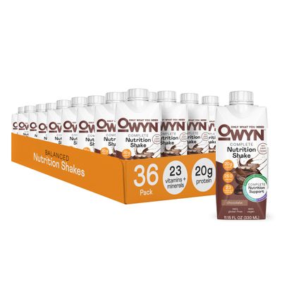 OWYN Only What You Need Vegan Complete Nutrition Protein Shake, 20g plant based protein, 23 Vitamins Minerals, Nutritional Shake, Gluten, Soy, and Tree Nut-Free (Chocolate, 36 pack)