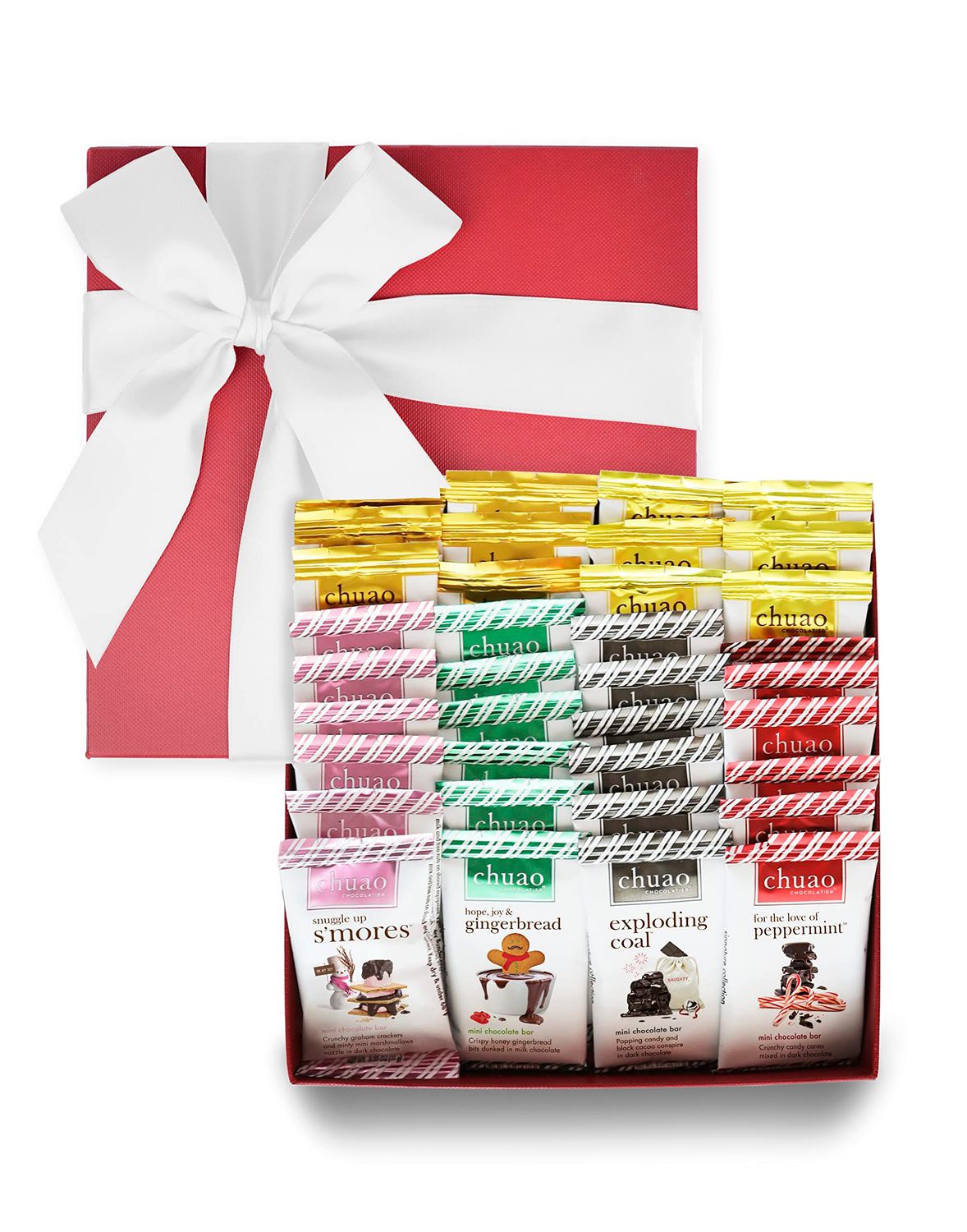 Chuao Chocolatier Holiday Love Gift Box Dark &amp; Milk Chocolate Mini Bars | Gourmet Chocolate Assorted Artisan European No Preservatives | For Gift Baskets, Christmas, Valentines Day, Gifts | 36 Pack