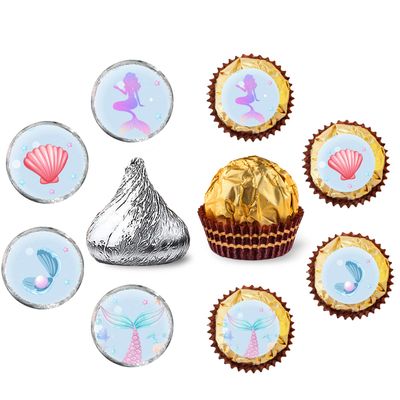 Mermaid Round Candy Sticker -Under The Sea Party Baby Shower or Birthday Favors Sticker Labels Fit Chocolate Candy ( 160 Pieces