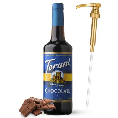 Sugar Free Chocolate Coffee Syrup (25.4 oz) with Direct Coffee Tea Syrup Pump - Premium Flavored Syrup for Coffee, Tea, and Desserts - Sugar Free Coffee Syrup, Chocolate Syrup