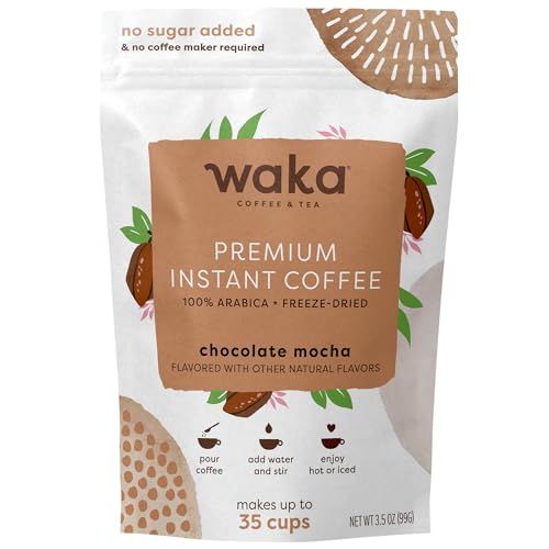 Waka Instant Coffee, Dark Chocolate Mocha Flavored - 100% Arabica Beans, Freeze Dried Granules, No Additives - Bulk Bag for Quick Hot and Iced Coffees, Up to 35 Cups (3.5oz)