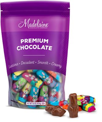 Madelaine Solid Premium Milk Chocolate Mini Easter Bunnies Wrapped In Colorful Tuxedos (1 LB)