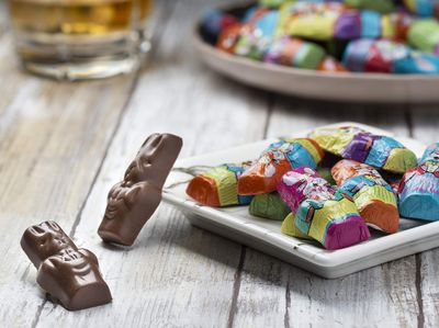 Madelaine Solid Premium Milk Chocolate Mini Easter Bunnies Wrapped In Colorful Tuxedos (1 LB)