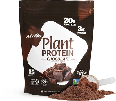 NuGo Plant Protein Powder, Chocolate, 20g Vegan Pea Protein, Low Sugar, Gluten Free, Dairy Free Ingredients, Soy Free, Non-GMO, Plant Based, Kosher, For Smoothies &amp; Shakes, 25 Servings