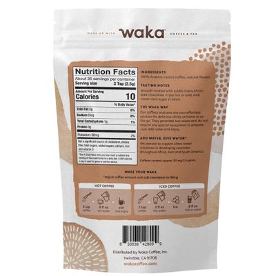 Waka Instant Coffee, Dark Chocolate Mocha Flavored - 100% Arabica Beans, Freeze Dried Granules, No Additives - Bulk Bag for Quick Hot and Iced Coffees, Up to 35 Cups (3.5oz)