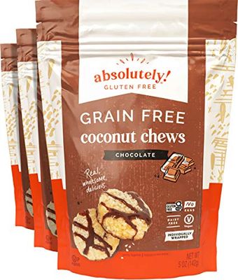Absolutely Gluten Free Raw Coconut Chews with Chocolate &amp; Cocoa nibs, Individually Wrapped, 5OZ (3 Pack)