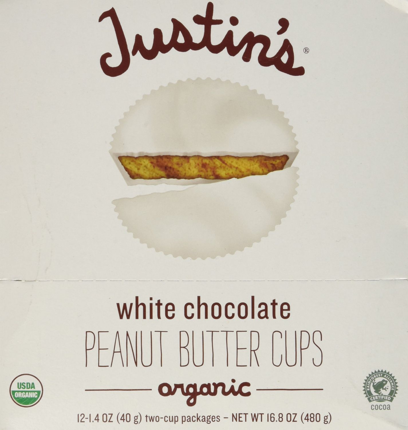 Justins Organic White Chocolate Peanut Butter Cup, 1.4 Ounce - 12 per case.