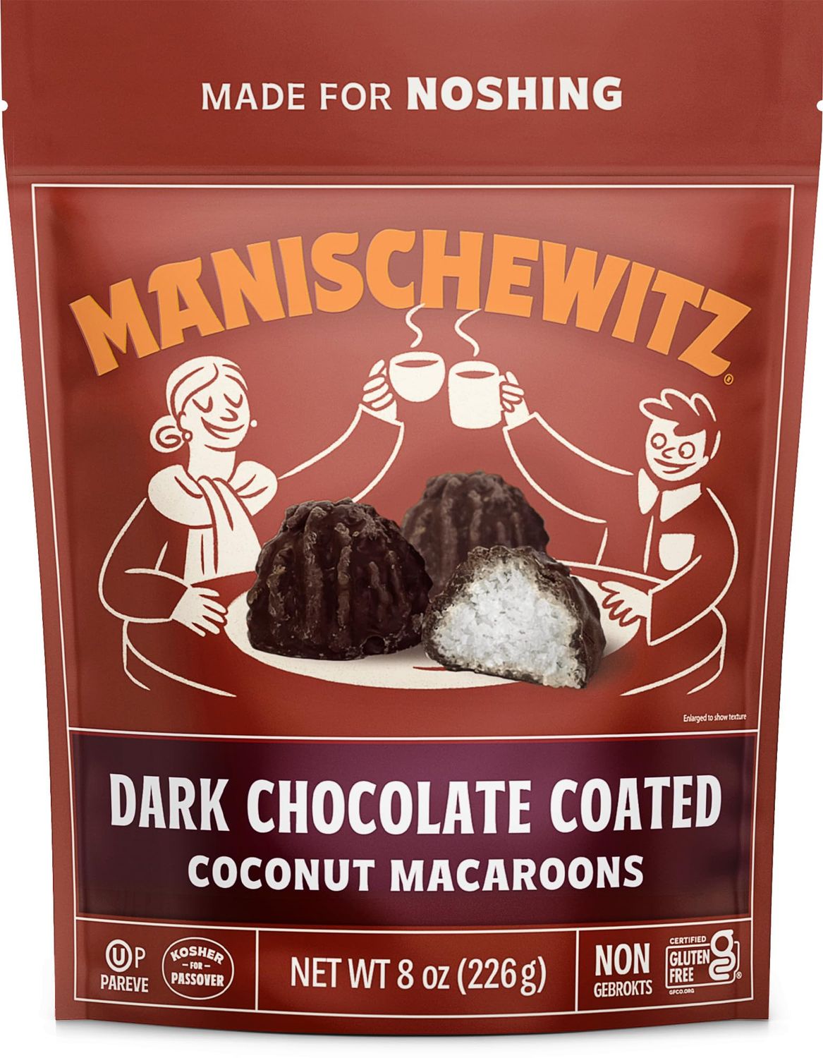 Manischewitz Dark Chocolate Coated Coconut Macaroons 8oz | Resealable Bag | Dairy Free, Gluten Free | Chcolate Macaroons Coated in Heavenly Dark Chocolate |Kosher (including Passover)