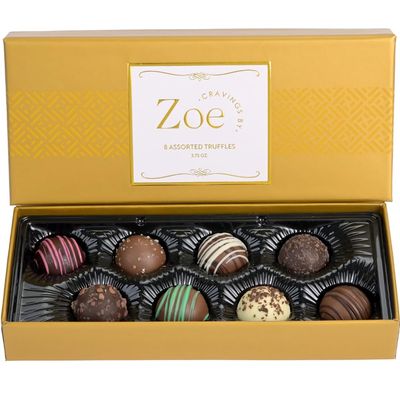 CRAVINGS BY ZOE Chocolate Truffle Gift Box | 8 Count | Assorted Gourmet Milk &amp; Dark Chocolate Candy Food Gift Basket Christmas, Birthday, Get Well, Holiday, Thank You Men Women Mom Dad Family Him Her