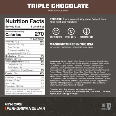 MTN OPS Triple Chocolate Mudslide Protein Bars, High Protein with Whey Isolate & Whey Concentrate and Collagen, Low Sugar, Gluten Free, 10 Count