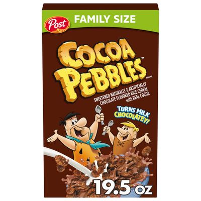 Post Cocoa PEBBLES Breakfast Cereal, Gluten Free, Cocoa Flavored Crispy Rice Cereal, Breakfast Snacks, 19.5 Oz